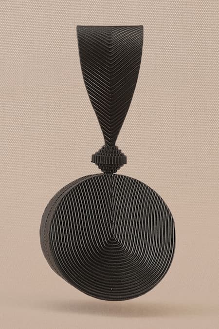 Ampm_Black Reeza Circular Structured Wristlet _at_Aza_Fashions