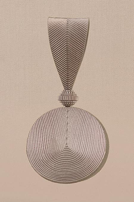 Shop_Ampm_Silver Reeza Circular Structured Metallic Wristlet _Online_at_Aza_Fashions