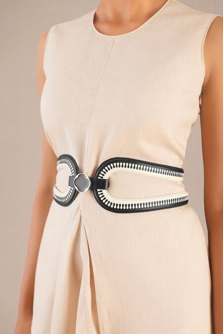 Ampm_Black Brooches Iyad Faux Leather Cutwork Belt _Online_at_Aza_Fashions