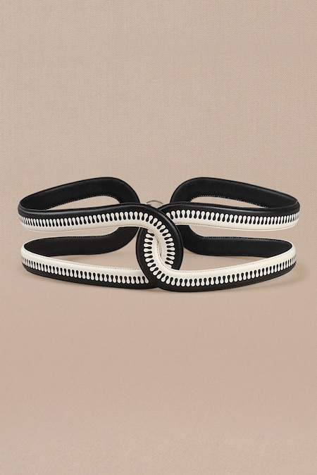 Shop_Ampm_Black Brooches Iyad Faux Leather Cutwork Belt _Online_at_Aza_Fashions
