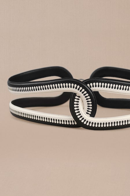 Ampm_Black Brooches Iyad Faux Leather Cutwork Belt _at_Aza_Fashions