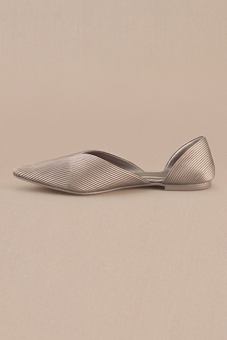 Buy_Ampm_Silver Metallic Cord Embroidered Pointed Toe Flats _Online_at_Aza_Fashions