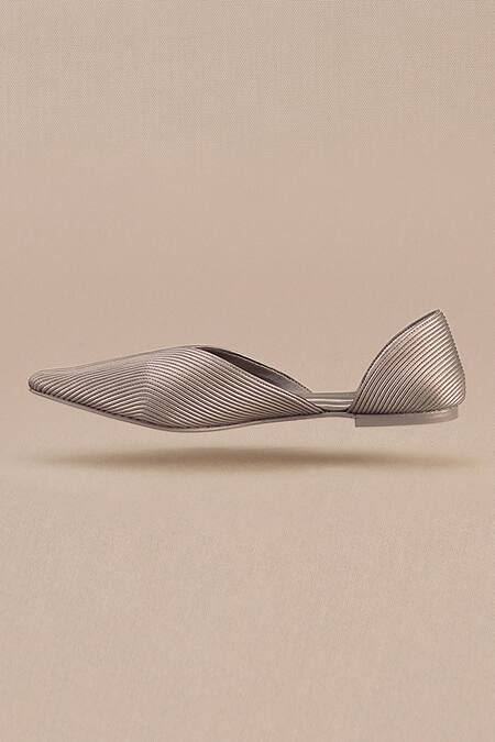 Shop_Ampm_Silver Metallic Cord Embroidered Pointed Toe Flats _Online_at_Aza_Fashions