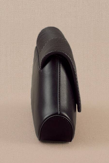 Ampm Black Azra Corded Flap Clutch Online at Aza Fashions Ampm_Black Azra Corded Flap Clutch_Online_at_Aza_Fashions