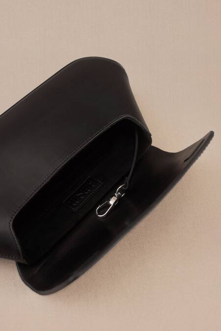 Shop Ampm Black Azra Corded Flap Clutch Online at Aza Fashions Shop_Ampm_Black Azra Corded Flap Clutch_Online_at_Aza_Fashions