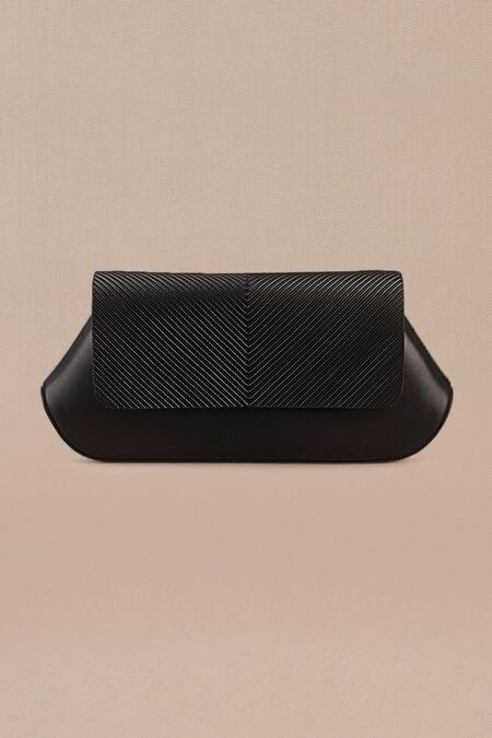 Ampm Black Azra Corded Flap Clutch at Aza Fashions Ampm_Black Azra Corded Flap Clutch_at_Aza_Fashions