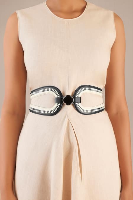 Ampm Black Brooches Iyad Faux Leather Cutwork Belt 