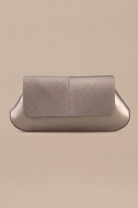 Ampm_Silver Azra Corded Flap Metallic Clutch _at_Aza_Fashions