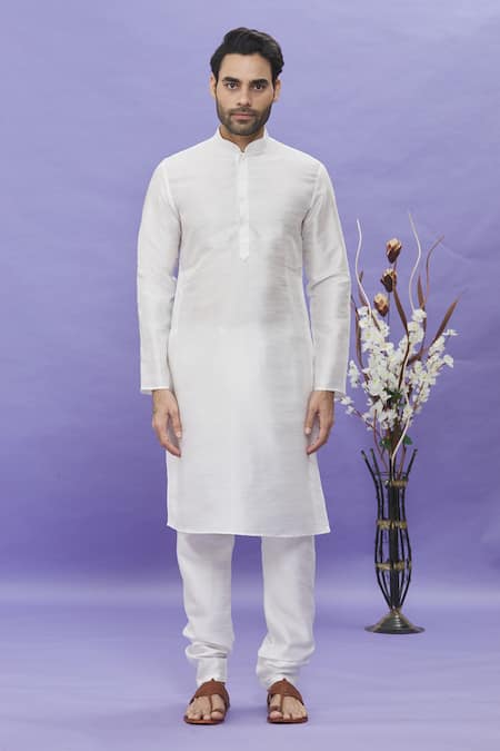 Buy_Arihant Rai Sinha_Blue Jacquard, Silk Embroidery Floral Pattern Bundi And Kurta Set _Online_at_Aza_Fashions