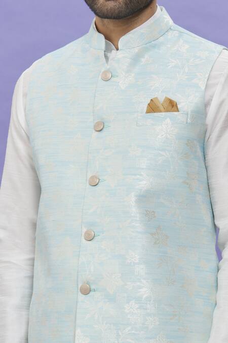 Buy Arihant Rai Sinha Blue Silk, Jacquard Embroidery Floral Banarasi Bundi Online at Aza Fashions Buy_Arihant Rai Sinha_Blue Silk, Jacquard Embroidery Floral Banarasi Bundi _Online_at_Aza_Fashions