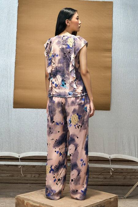 Shop Amka Cream Silk Round Neck Noori Printed Top And Pant Set at Aza Fashions Shop_Amka_Cream Silk Round Neck Noori Printed Top And Pant Set_at_Aza_Fashions