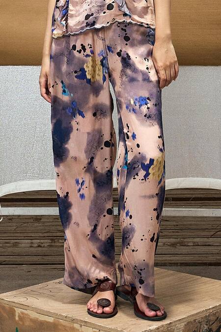 Buy Amka Cream Silk Round Neck Noori Printed Top And Pant Set Online at Aza Fashions Buy_Amka_Cream Silk Round Neck Noori Printed Top And Pant Set_Online_at_Aza_Fashions