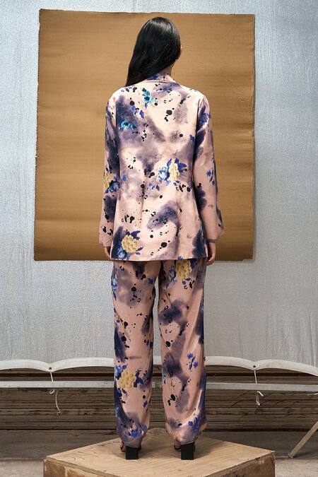 Shop_Amka_Cream Silk Noho Abstract Print Coat_at_Aza_Fashions