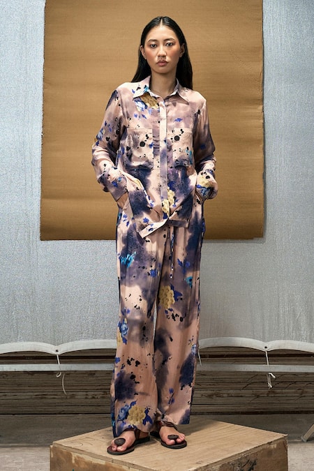 AMKA Half Moon Silk Printed Shirt & Pant Set 