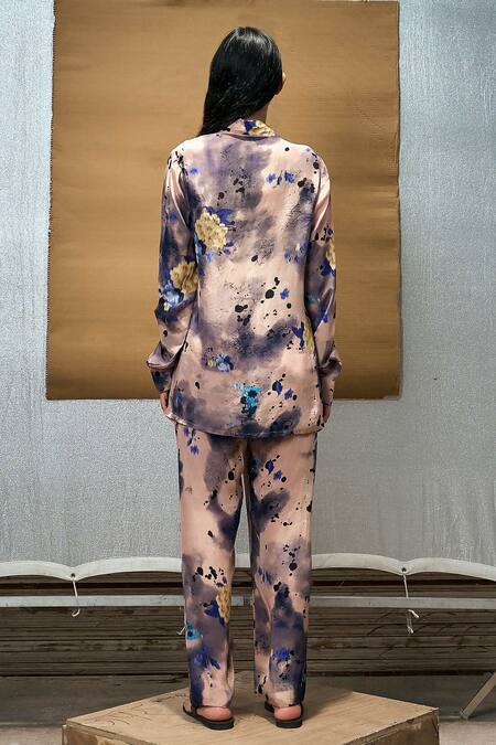 Shop_Amka_Cream Silk Collared Half Moon Printed Shirt_Online_at_Aza_Fashions