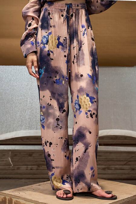 Amka Cream Silk Half Moon Printed Pant Online at Aza Fashions Amka_Cream Silk Half Moon Printed Pant_Online_at_Aza_Fashions