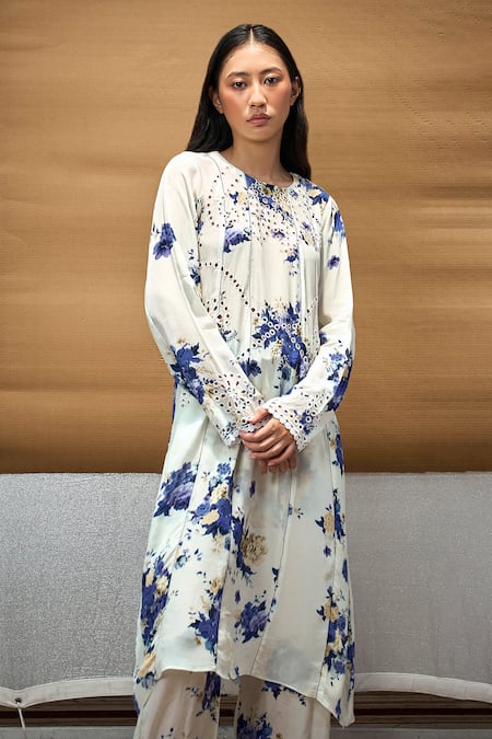 AMKA Fiona Silk Wildflower Print Kurta 