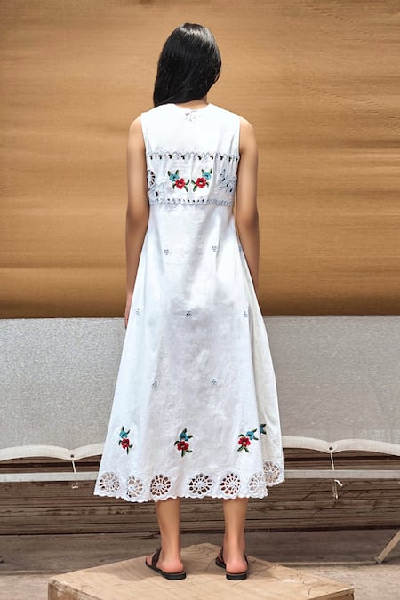 Elsa White Strappy Cotton Dress For Women Online
