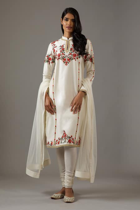 Balance by Rohit Bal Chanderi Silk Floral Hand Embroidered Kurta Set 