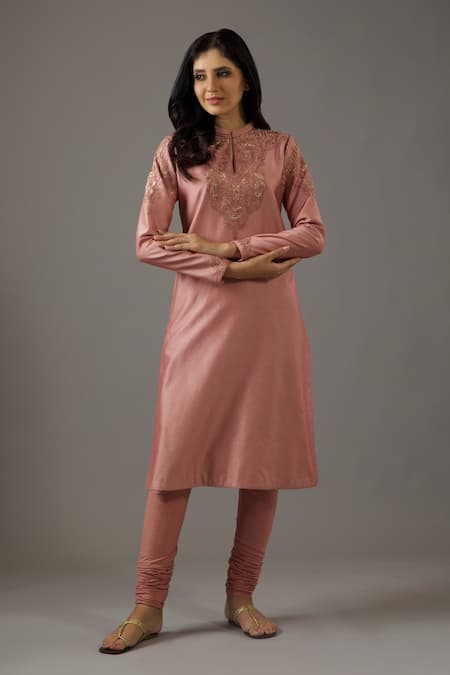 Buy Balance By Rohit Bal Pink Chanderi Silk, Cotton Embroidery Mandarin Collar Hand Straight Kurta Set Online at Aza Fashions Buy_Balance By Rohit Bal_Pink Chanderi Silk, Cotton Embroidery Mandarin Collar Hand Straight Kurta Set _Online_at_Aza_Fashions