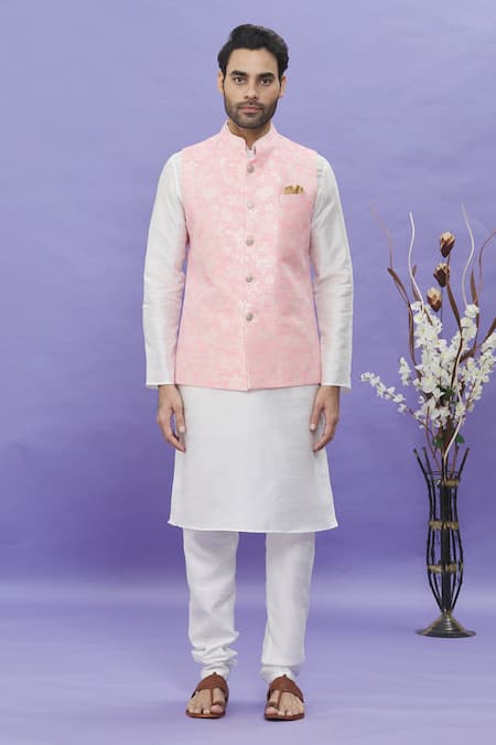 Arihant Rai Sinha_Pink Jacquard, Silk Embroidery Floral Banarasi Bundi_Online_at_Aza_Fashions