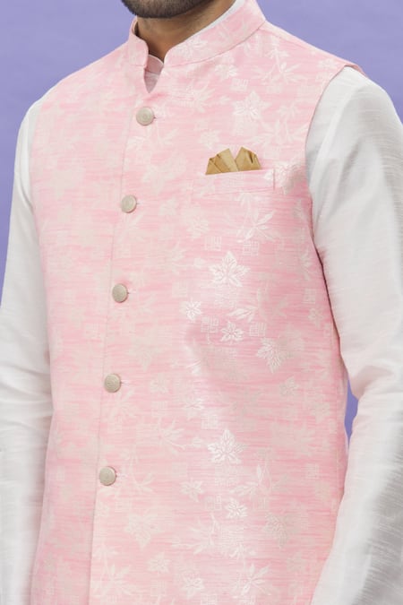 Buy_Arihant Rai Sinha_Pink Jacquard, Silk Embroidery Floral Banarasi Bundi_Online_at_Aza_Fashions