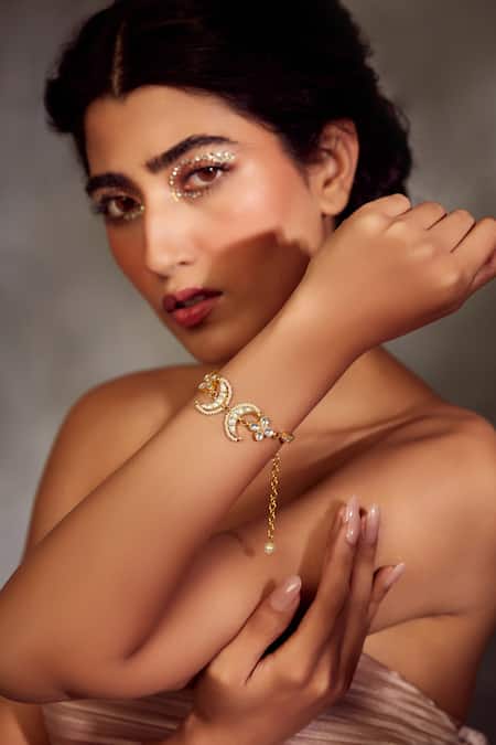 Paisley Pop_Gold Plated Kundan And Pearls & Bracelet _Online_at_Aza_Fashions