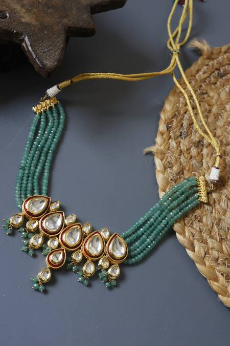 Shop Paisley Pop Green Polki And Beads Choker Necklace at Aza Fashions Shop_Paisley Pop_Green Polki And Beads Choker Necklace_at_Aza_Fashions