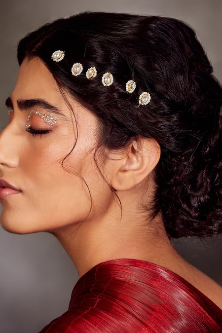 Paisley Pop Kundan Pearl Braid Pins Set 