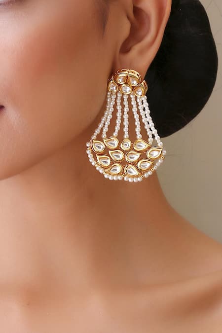 Swabhimann Gold Plated Pearls, Piping Embellished Earrings 