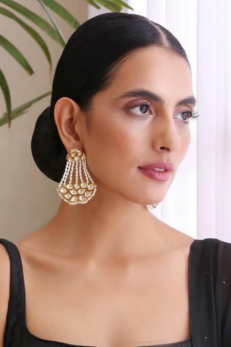 Swabhimann Gold Plated Pearls, Piping Embellished Earrings Online at Aza Fashions Swabhimann_Gold Plated Pearls, Piping Embellished Earrings _Online_at_Aza_Fashions