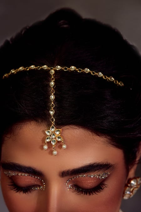 Paisley Pop Gold Plated Kundan Pearl Mathapatti