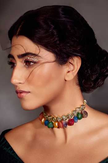 Buy Paisley Pop Multi Color Stone Multicolored Kundan Choker Necklace at Aza Fashions Buy_Paisley Pop_Multi Color Stone Multicolored Kundan Choker Necklace _at_Aza_Fashions