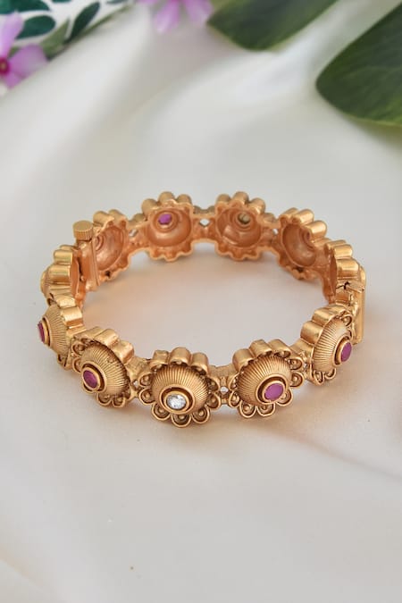 Swabhimann Gold Kundan Polki Floral Kada 