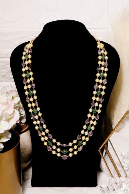 Ishhaara Multi Color Triple Layered Bead Necklace Online at Aza Fashions Ishhaara_Multi Color Triple Layered Bead Necklace _Online_at_Aza_Fashions