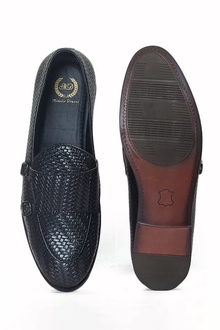 Shop Domani Black The Checkered Woven Monk Shoes at Aza Fashions Shop_Domani_Black The Checkered Woven Monk Shoes _at_Aza_Fashions