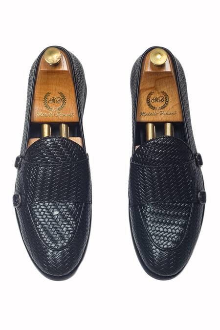Domani Black The Checkered Woven Monk Shoes Online at Aza Fashions Domani_Black The Checkered Woven Monk Shoes _Online_at_Aza_Fashions