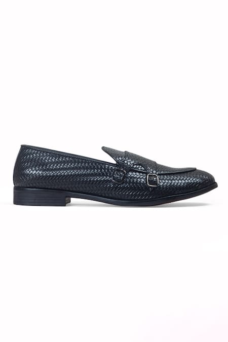 Buy Domani Black The Checkered Woven Monk Shoes Online at Aza Fashions Buy_Domani_Black The Checkered Woven Monk Shoes _Online_at_Aza_Fashions