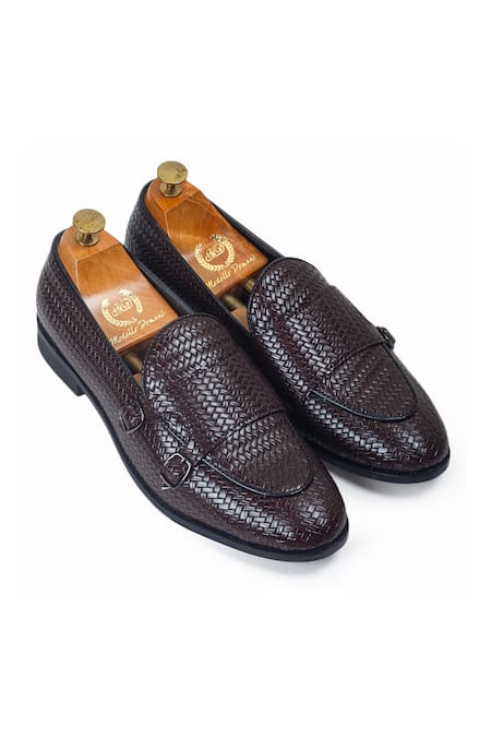 Domani Leather Handcrafted Woven Monk Shoes 