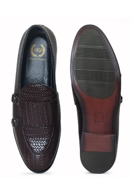 Domani Leather Handcrafted Woven Monk Shoes 