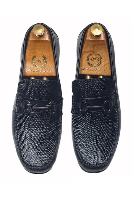 Buy Domani Black Grained Leather Buckle Slip-ons Online at Aza Fashions Buy_Domani_Black Grained Leather Buckle Slip-ons _Online_at_Aza_Fashions