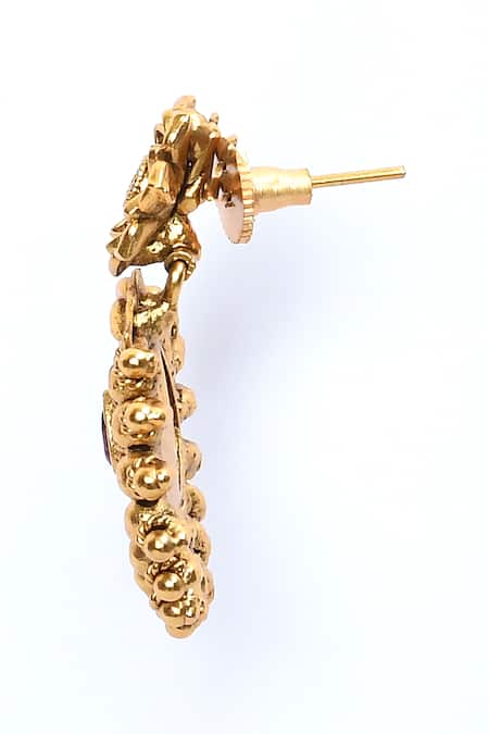 Buy_Saga Jewels_Multi Color Stones Ruby Embellished Temple Earrings_Online_at_Aza_Fashions