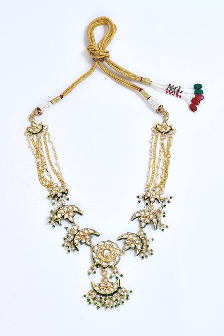 Saga Jewels_Silver Plated Stones, Beads Moon Shaped Embellished Pendant Necklace Set_Online_at_Aza_Fashions