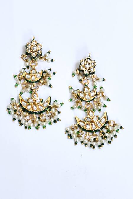 Shop_Saga Jewels_Silver Plated Stones, Beads Moon Shaped Embellished Pendant Necklace Set_Online_at_Aza_Fashions