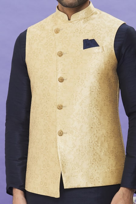 Buy Arihant Rai Sinha Gold Jacquard, Silk Embroidery Floral Bundi Online at Aza Fashions Buy_Arihant Rai Sinha_Gold Jacquard, Silk Embroidery Floral Bundi _Online_at_Aza_Fashions