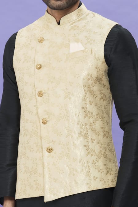 Buy_Arihant Rai Sinha_Gold Jacquard, Silk Embroidery Floral Banarasi Bundi _Online_at_Aza_Fashions