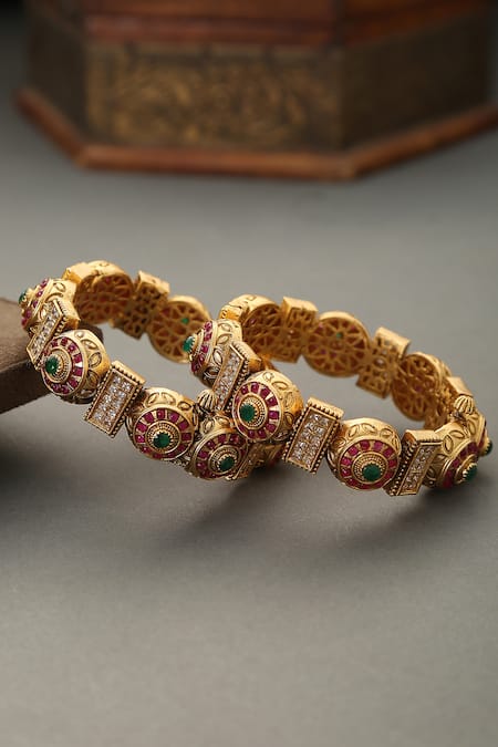 Paisley Pop Kundan Temple Bangle - Set of 2 