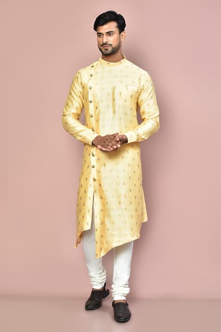 Arihant Rai Sinha Brown Kurta Cotton Silk Embroidered Machine Asymmetric And Pant Set For Kids