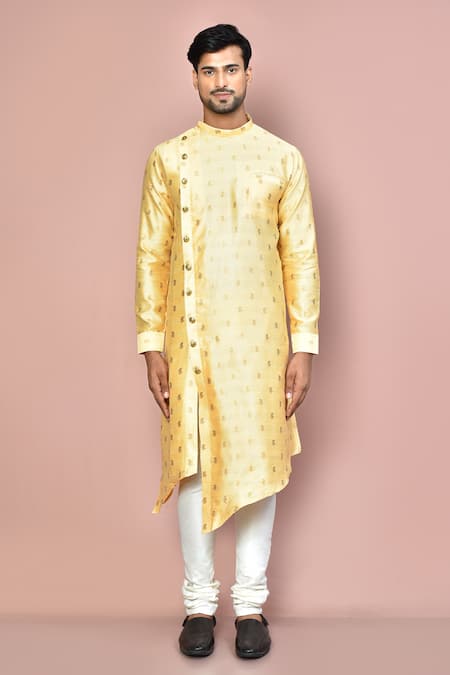 Buy_Arihant Rai Sinha_Brown Cotton, Silk Embroidery Asymmetric Kurta And Pant Set _Online_at_Aza_Fashions