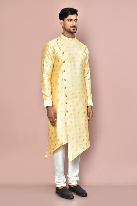 Arihant Rai Sinha_Brown Cotton, Silk Embroidery Asymmetric Kurta And Pant Set _at_Aza_Fashions